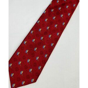 Jos. A. Bank Mens Necktie Nautical Sailboat & Anchor Silk Tie Red Hand Sewn